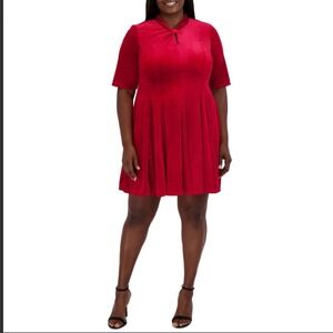Signature By Robbie Bee Velvet Fit & Flare Party Dress Keyhole Neckline Red‎ 2X